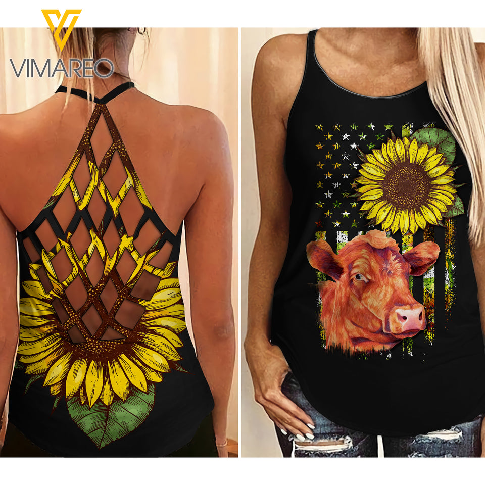 RED ANGUS CATTLE CRISS-CROSS OPEN BACK CAMISOLE TANK TOP
