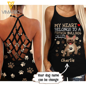 PERSONALIZED FRENCH BULLDOG CRISS-CROSS OPEN BACK CAMISOLE TANK TOP