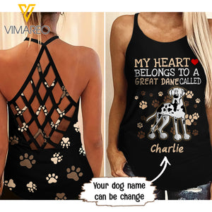 PERSONALIZED GREAT DANE DOG CRISS-CROSS OPEN BACK CAMISOLE TANK TOP
