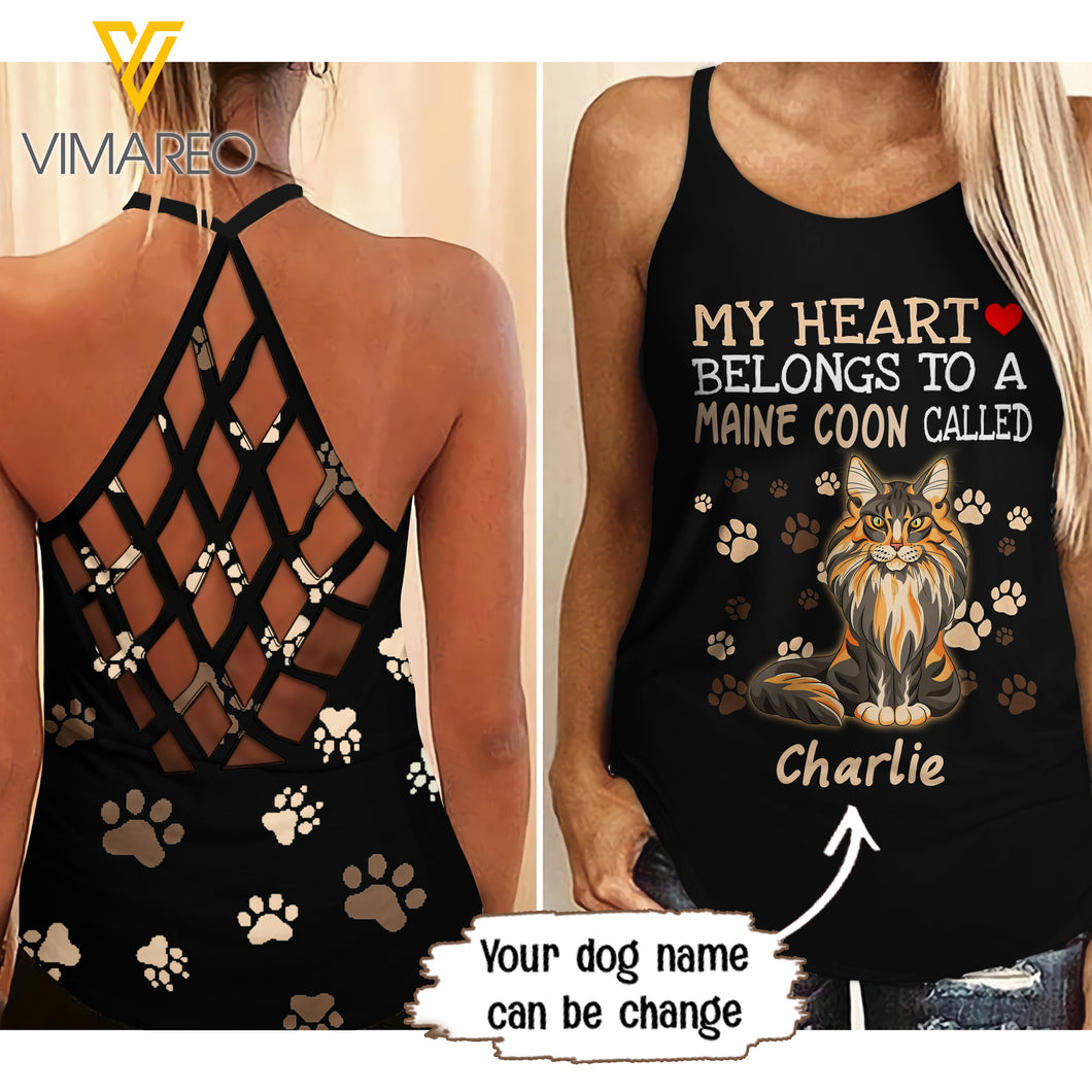 PERSONALIZED MAINE COON CAT CRISS-CROSS OPEN BACK CAMISOLE TANK TOP