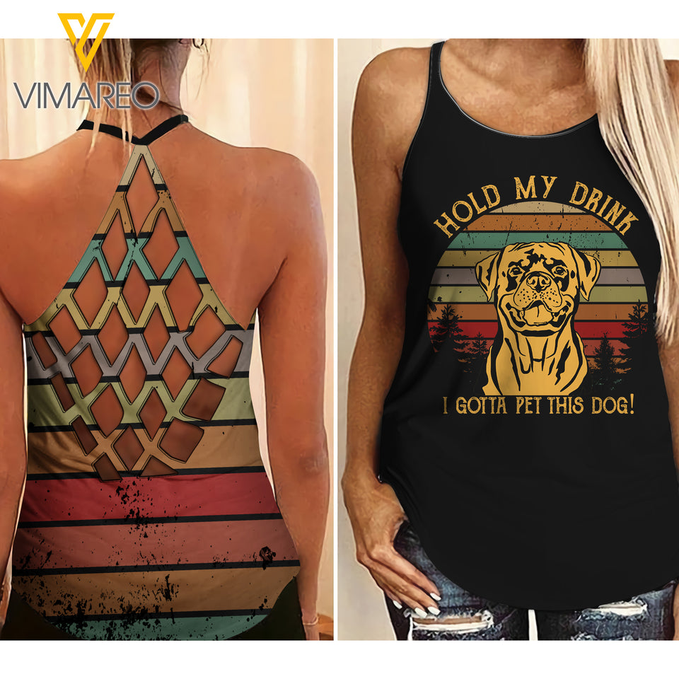 ROTTWEILER DOG CRISS-CROSS OPEN BACK CAMISOLE TANK TOP