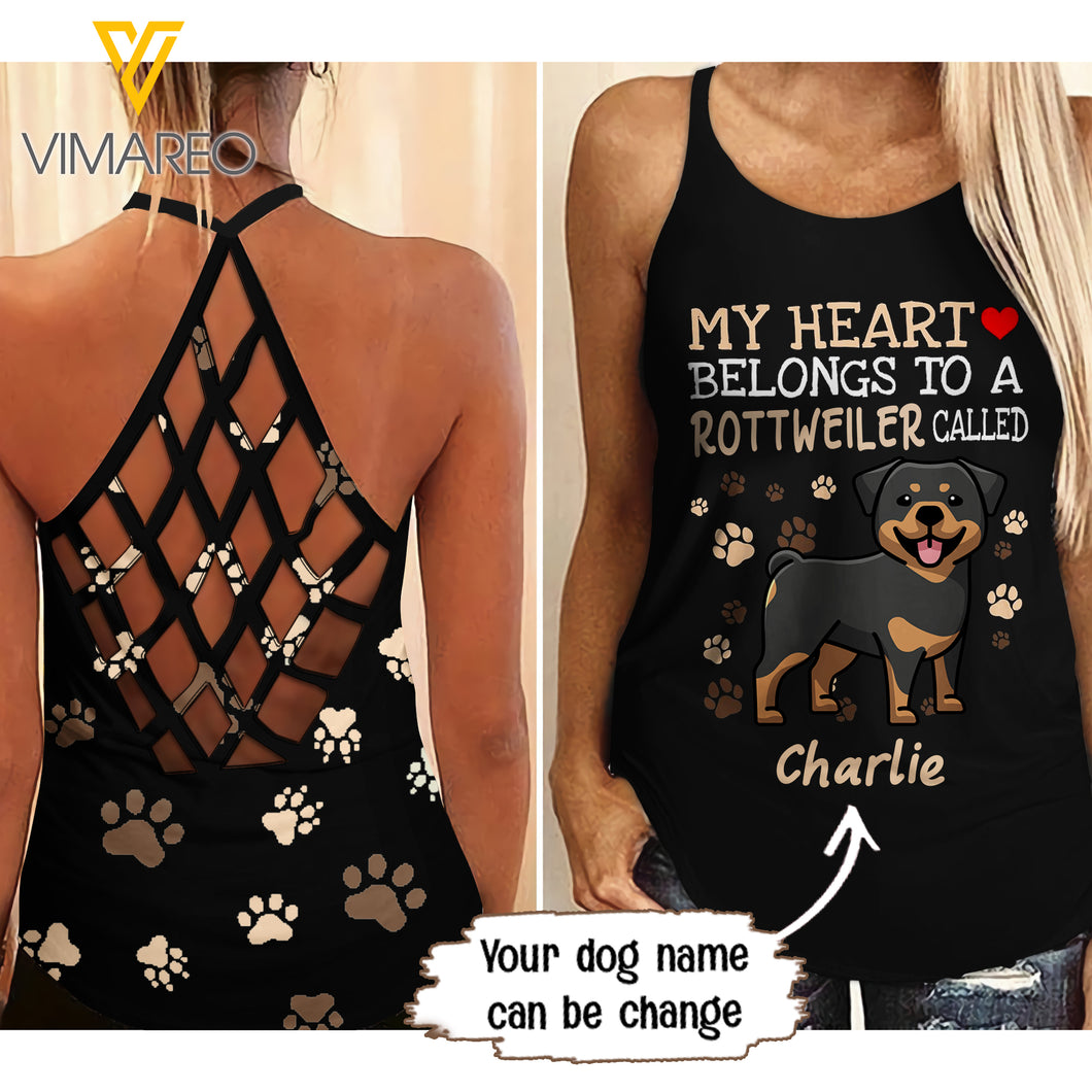 PERSONALIZED ROTTWEILER DOG CRISS-CROSS OPEN BACK CAMISOLE TANK TOP