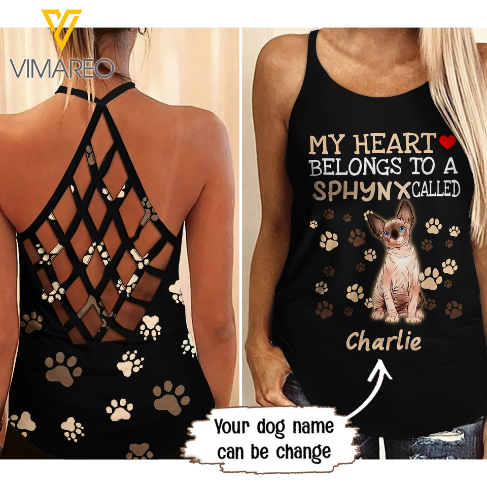 PERSONALIZED SPHYNX CAT CRISS-CROSS OPEN BACK CAMISOLE TANK TOP