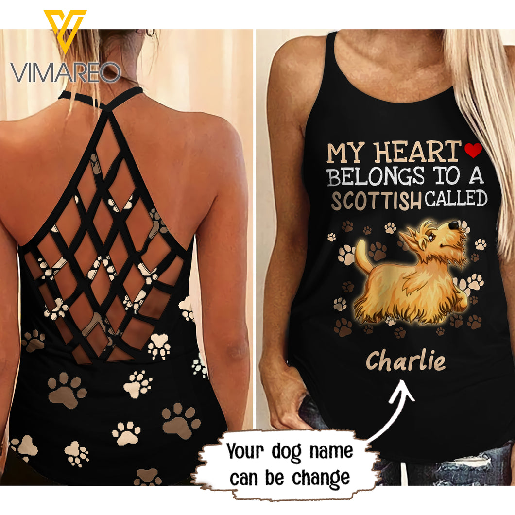 PERSONALIZED SCOTTISH  DOG CRISS-CROSS OPEN BACK CAMISOLE TANK TOP