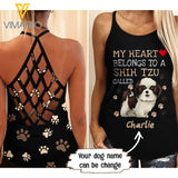 PERSONALIZED SHIH TZU DOG CRISS-CROSS OPEN BACK CAMISOLE TANK TOP