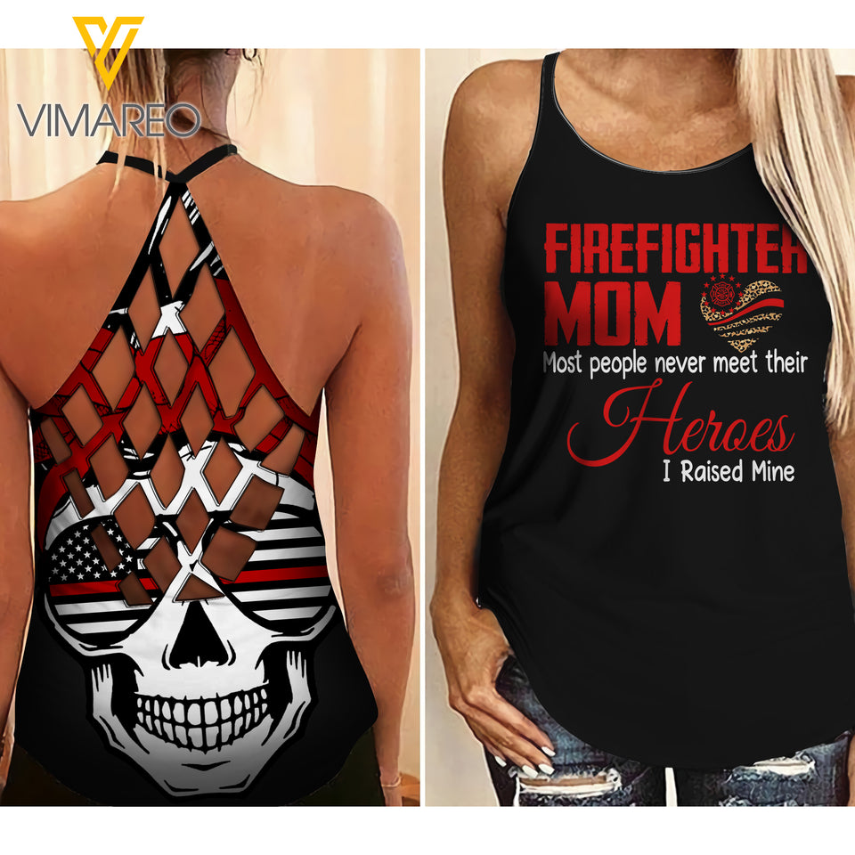 FIREFIGHTER MOM CRISS-CROSS OPEN BACK CAMISOLE TANK TOP