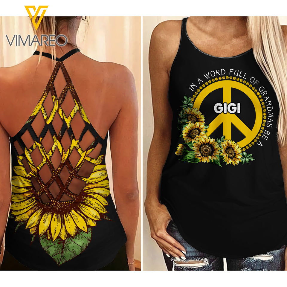 GIGI SUNFLOWER CRISS-CROSS OPEN BACK CAMISOLE TANK TOP