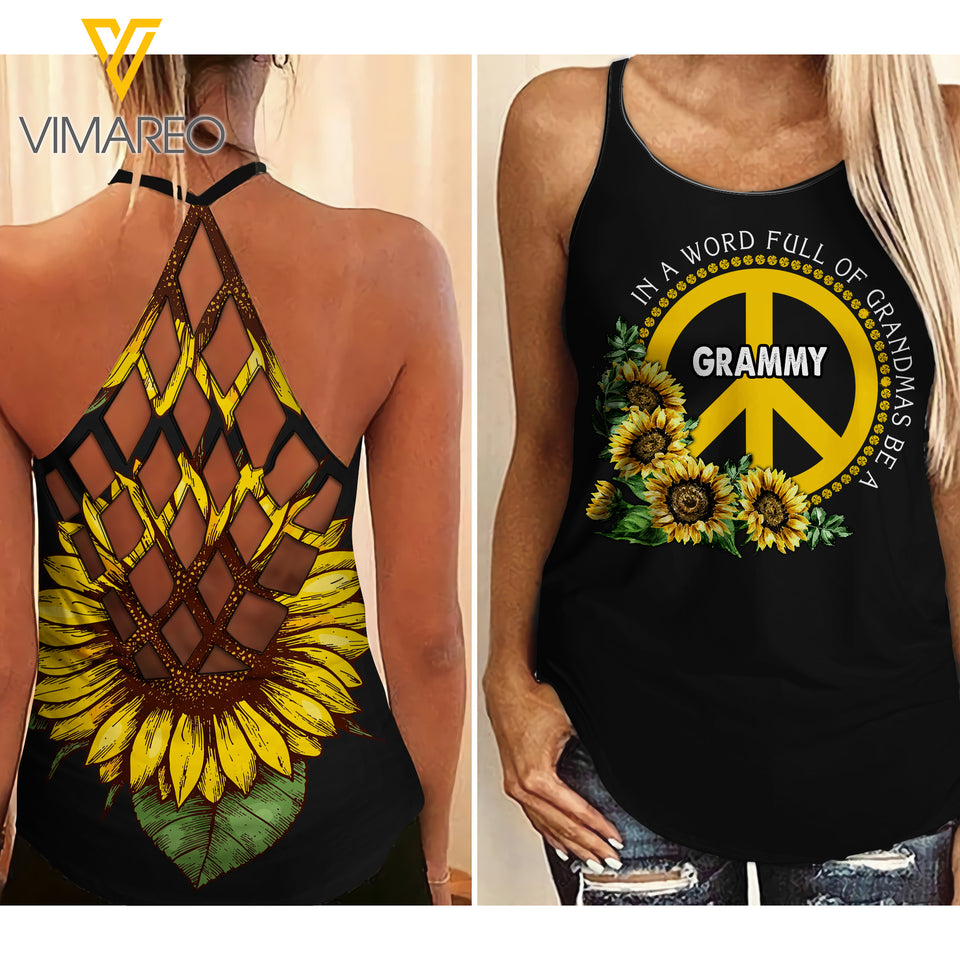 GRAMMY SUNFLOWER CRISS-CROSS OPEN BACK CAMISOLE TANK TOP