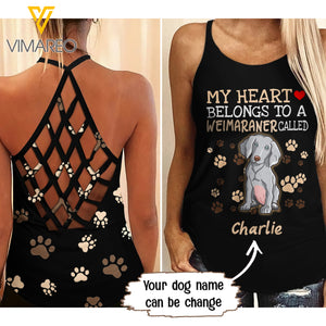 PERSONALIZED WEIMARANER DOG CRISS-CROSS OPEN BACK CAMISOLE TANK TOP