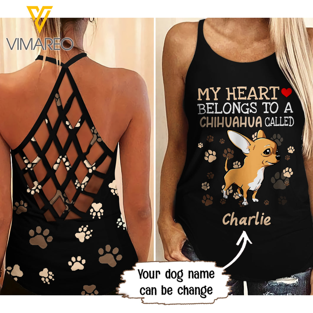 PERSONALIZED CHIHUAHUA DOG CRISS-CROSS OPEN BACK CAMISOLE TANK TOP