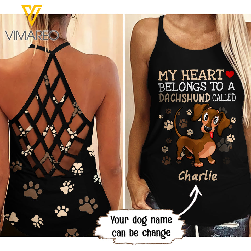 PERSONALIZED DACHSHUND DOG CRISS-CROSS OPEN BACK CAMISOLE TANK TOP