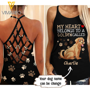 PERSONALIZED GOLDEN RETRIEVER DOG CRISS-CROSS OPEN BACK CAMISOLE TANK TOP