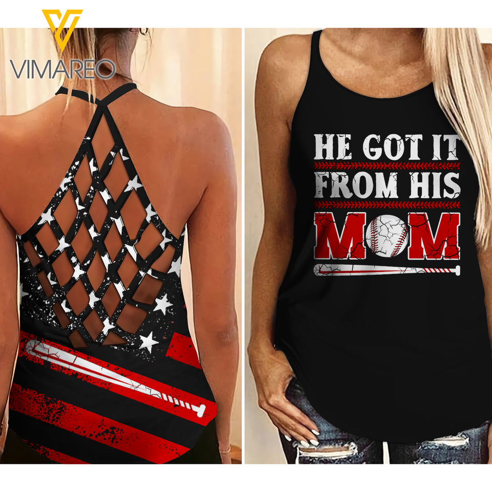 BASEBALL MOM CRISS-CROSS OPEN BACK CAMISOLE TANK TOP