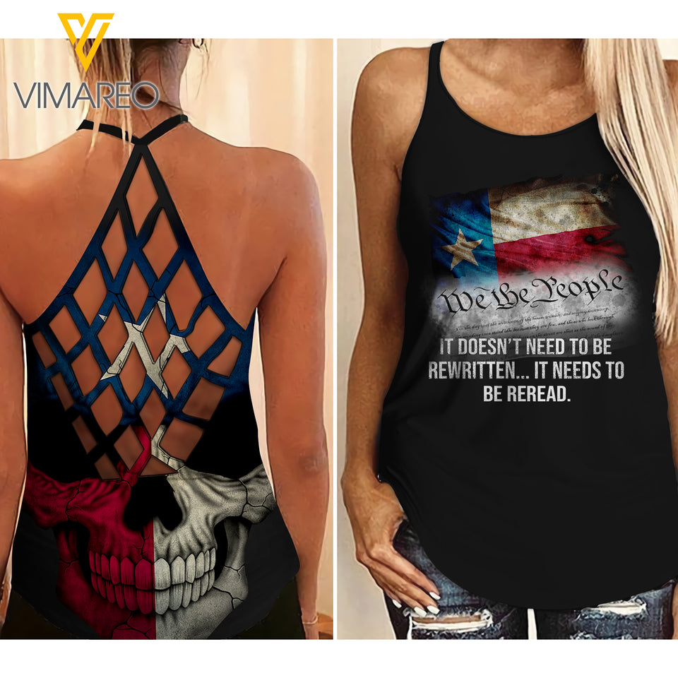 TEXAS-WE THE PEOPLE CRISS-CROSS OPEN BACK CAMISOLE TANK TOP