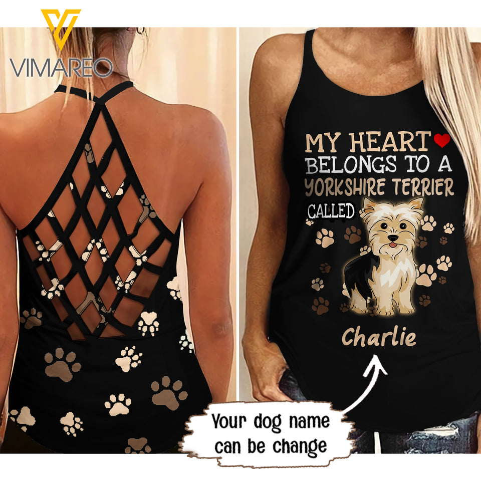 PERSONALIZED YORKSHIRE TERRIER DOG CRISS-CROSS OPEN BACK CAMISOLE TANK TOP