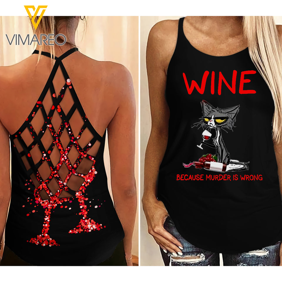 WINE CAT CRISS-CROSS TANK TOP