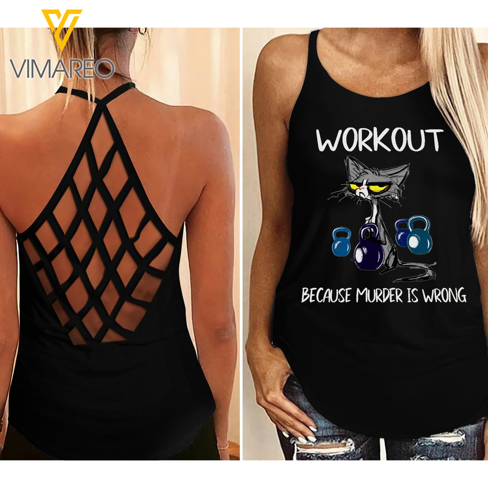 WORKOUT CAT CRISS-CROSS TANK TOP