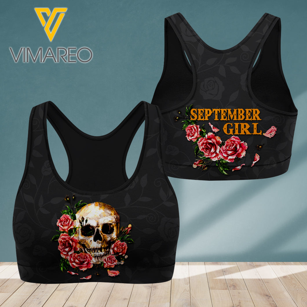 SEPTEMBER GIRL WITH ROSE SKULL SPORT BRA NEYN24