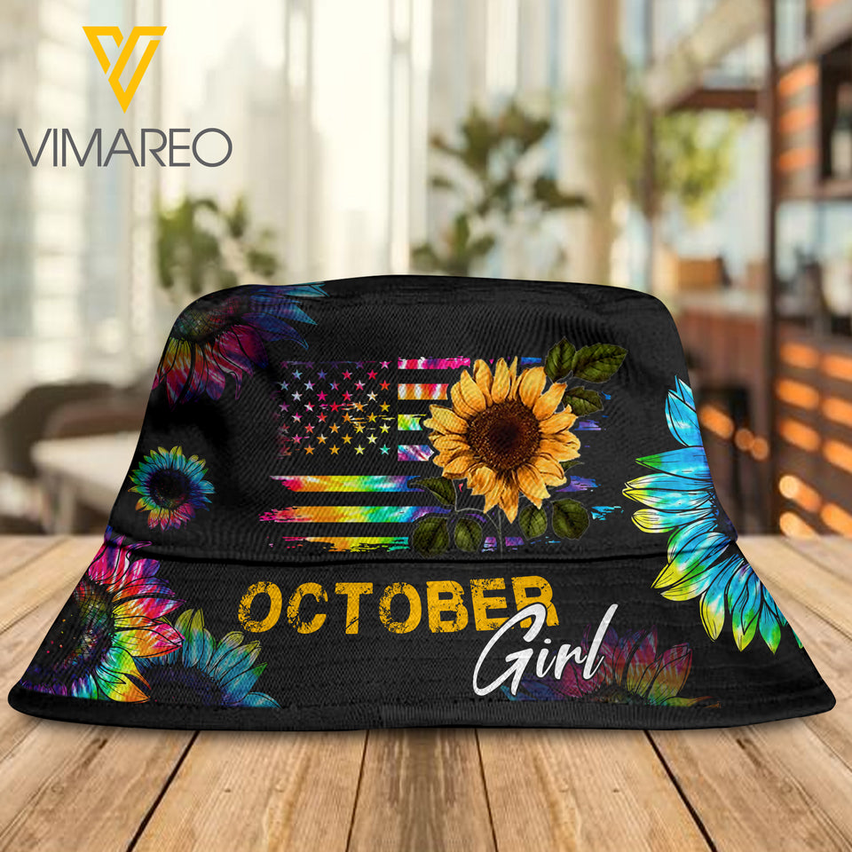 OCTOBER GIRL & SUNFLOWER BUCKET HAT 3D PRINTED NEYT20