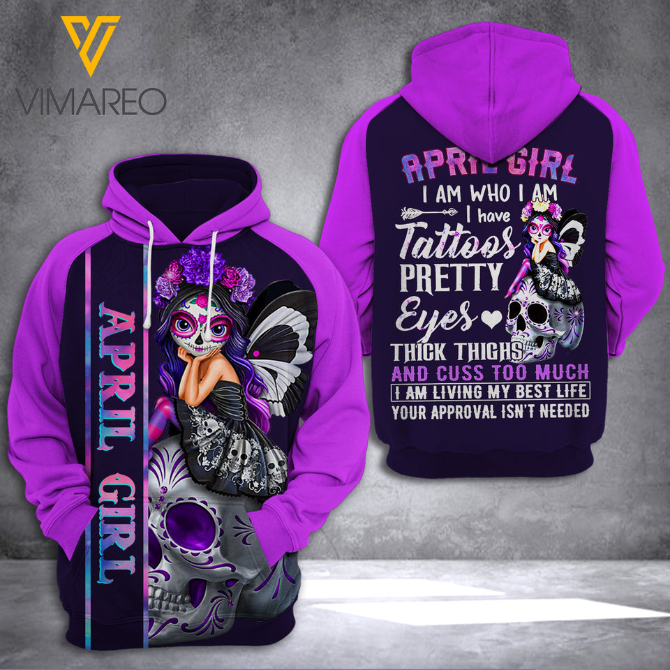 APRIL GIRL WITH TATTOOS PRETTY EYES HOODIE 3D PRINTED VMYAN