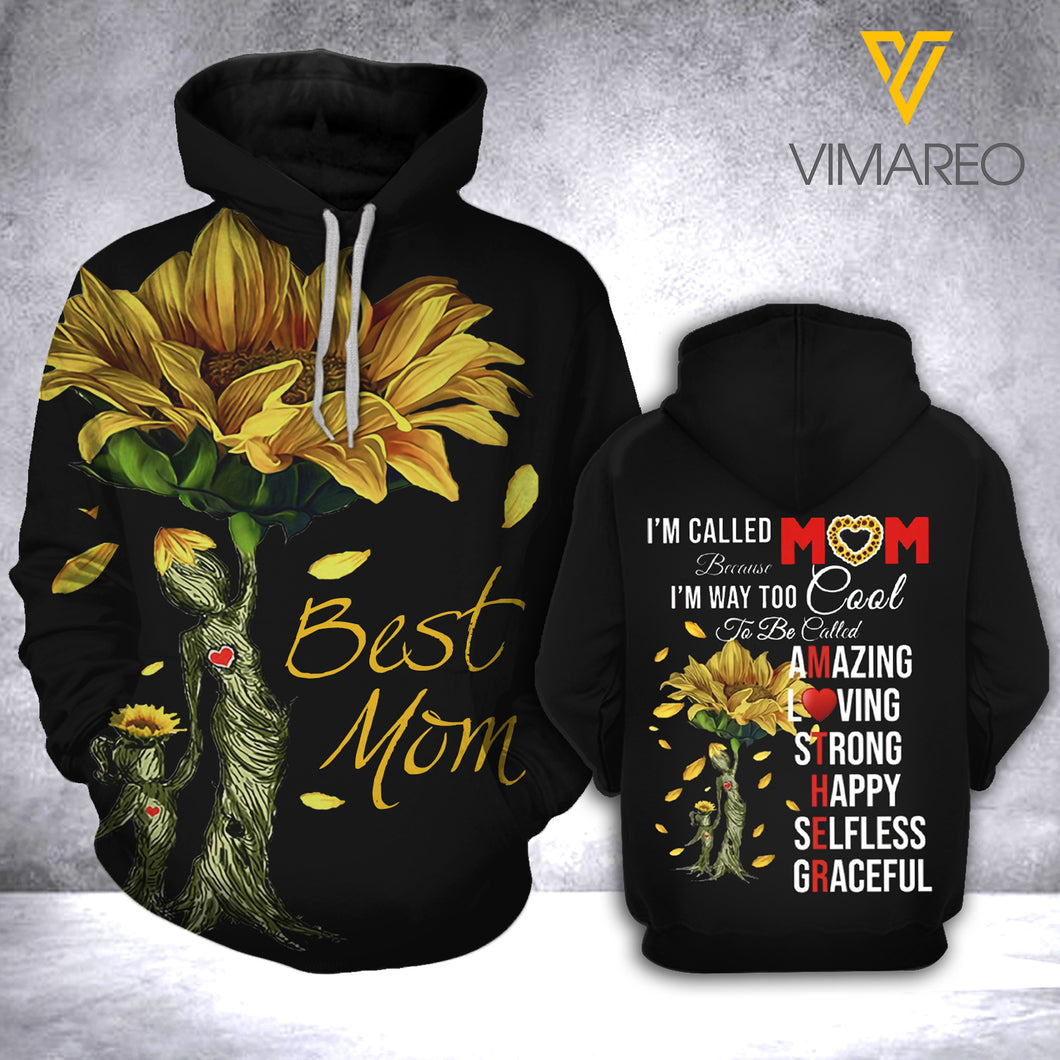 BEST MOM WITH SUNFLOWER - HAPPY MOTHER'S DAY PRINTED 3D HOODIE
