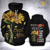 BEST MOM WITH SUNFLOWER - HAPPY MOTHER'S DAY PRINTED 3D HOODIE