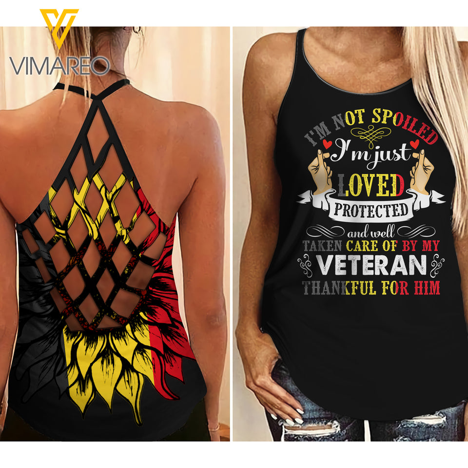 Belgium Veteran's Wife I'm not spoiled Criss-Cross Open Back Camisole Tank Top YYTT
