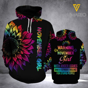 NOVEMBER GIRL WITH ANGER ISSUES HOODIE 3D PRINTED