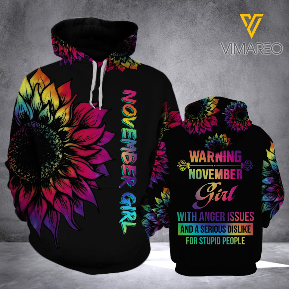 NOVEMBER GIRL WITH ANGER ISSUES HOODIE 3D PRINTED