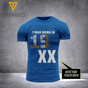 BORN IN 19XX CUSTOMIZED 3D PRINTED BLUE TSHIRT