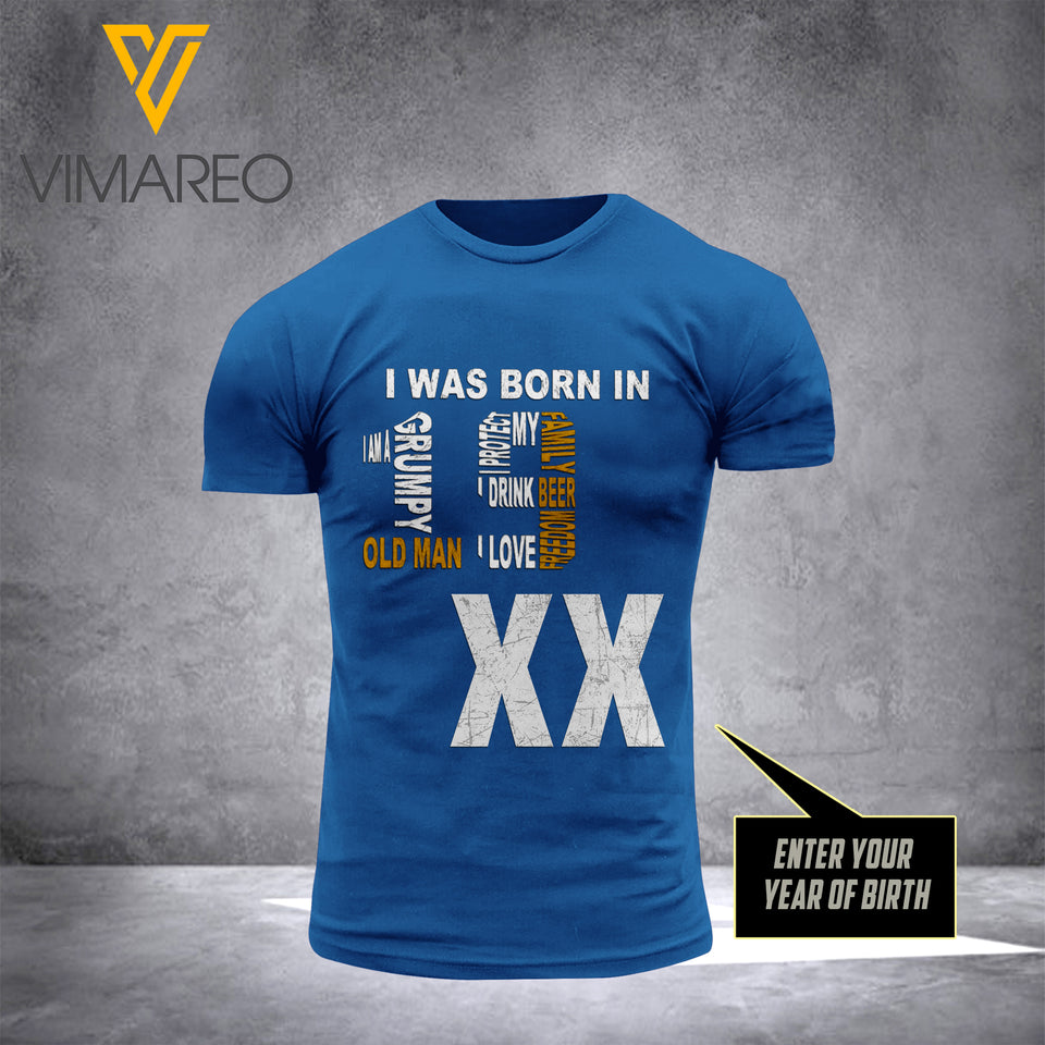 BORN IN 19XX CUSTOMIZED 3D PRINTED BLUE TSHIRT