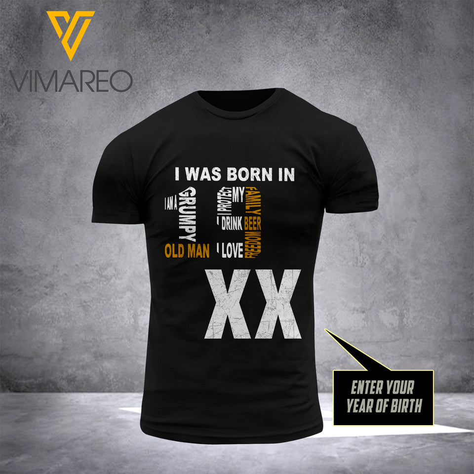BORN IN 19XX CUSTOMIZED 3D PRINTED BLACK TSHIRT