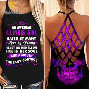 An Awesome Illinois Girl  Criss-Cross Open Back Camisole Tank Top