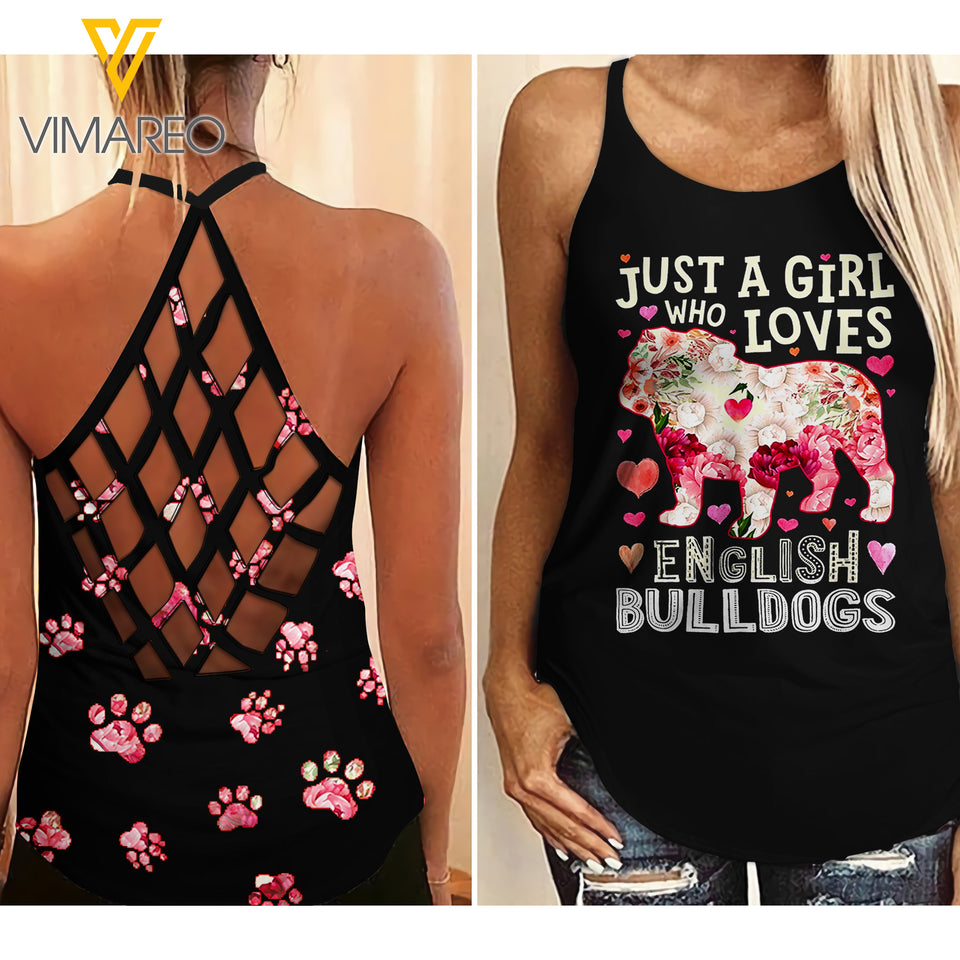 Bulldog Criss-Cross Open Back Camisole Tank Top YYQQ