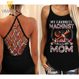 MACHINIST MOM Criss-Cross Open Back Camisole Tank Top YYQQ