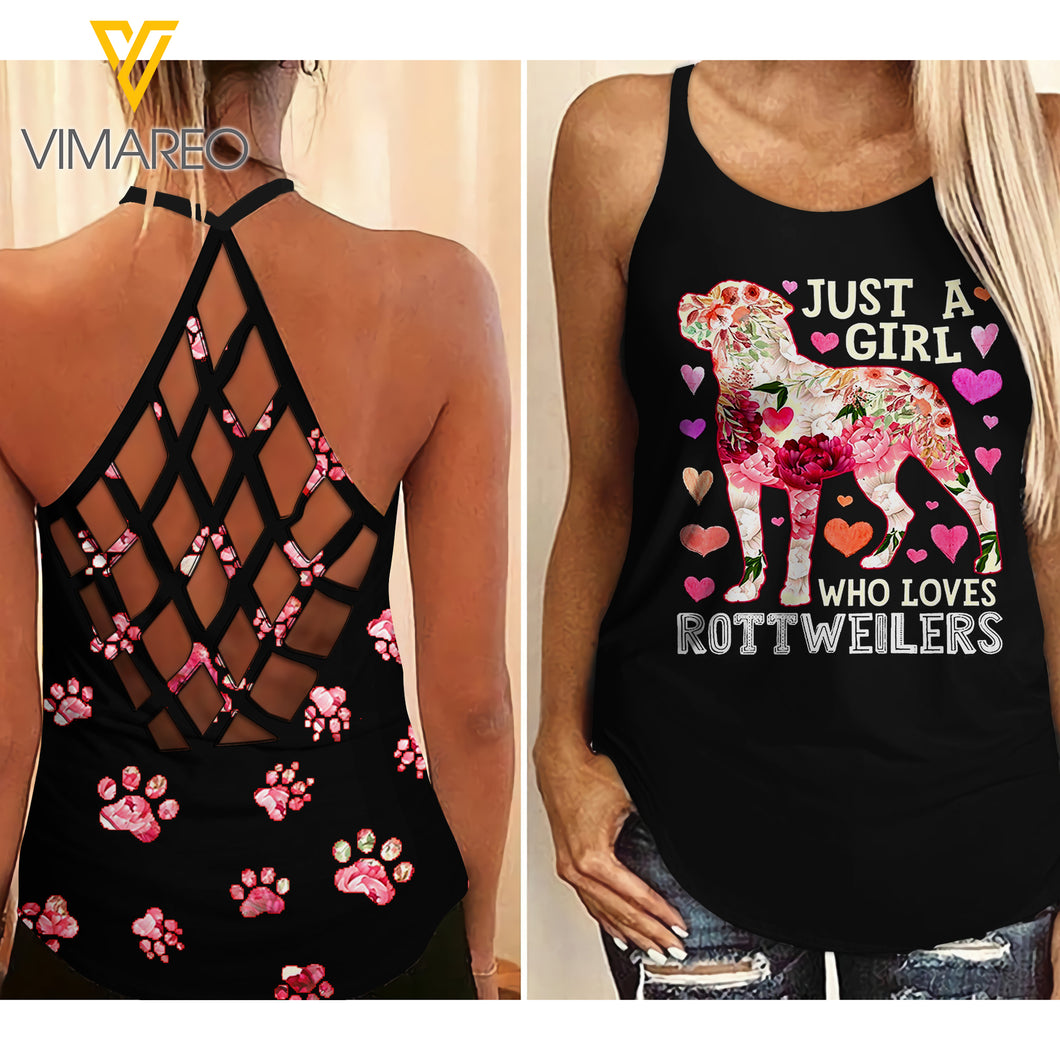Rottweiler Criss-Cross Open Back Camisole Tank Top YYQQ