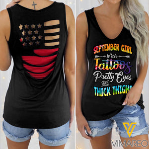 September Girl With Tattoos Stars & Stripes Back Tank Top YYQQ