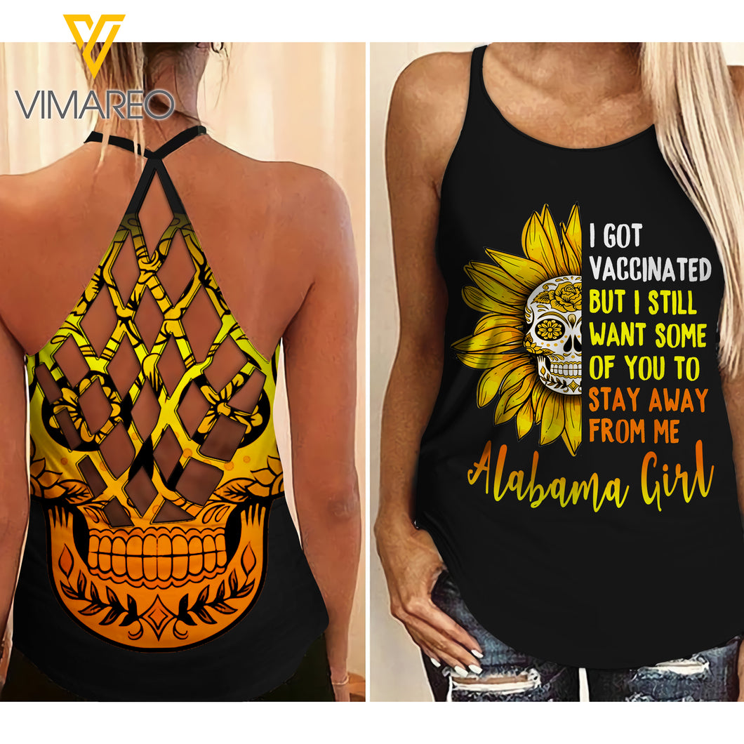 Alabama Girl With Sunflower Criss-Cross Open Back Camisole Tank Top QQYY