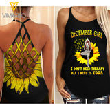 DECEMBER GIRL LOVE YOGA AND SUNFLOWER  Criss-Cross Open Back Camisole Tank Top