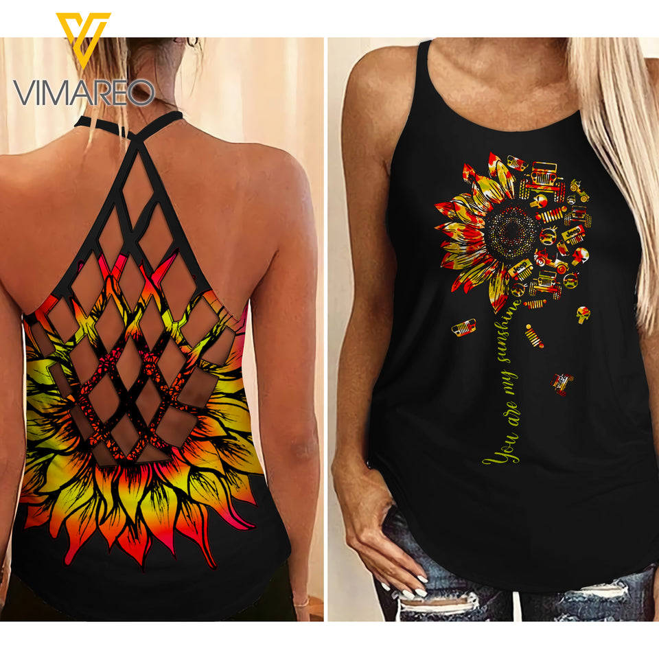 JEEP GIRL Criss-Cross Open Back Camisole Tank Top YYQQ