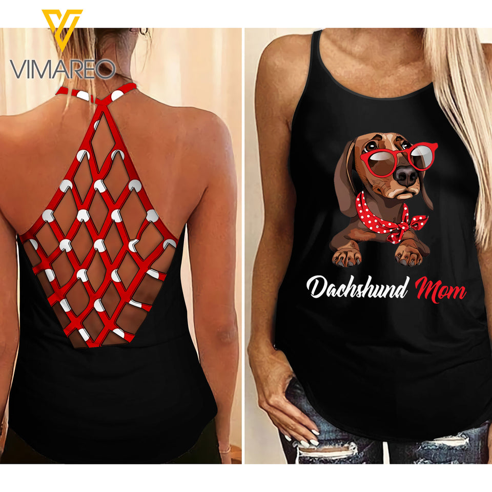 DACHSHUND Girl Criss-Cross Open Back Camisole Tank Top 2403NGBQ