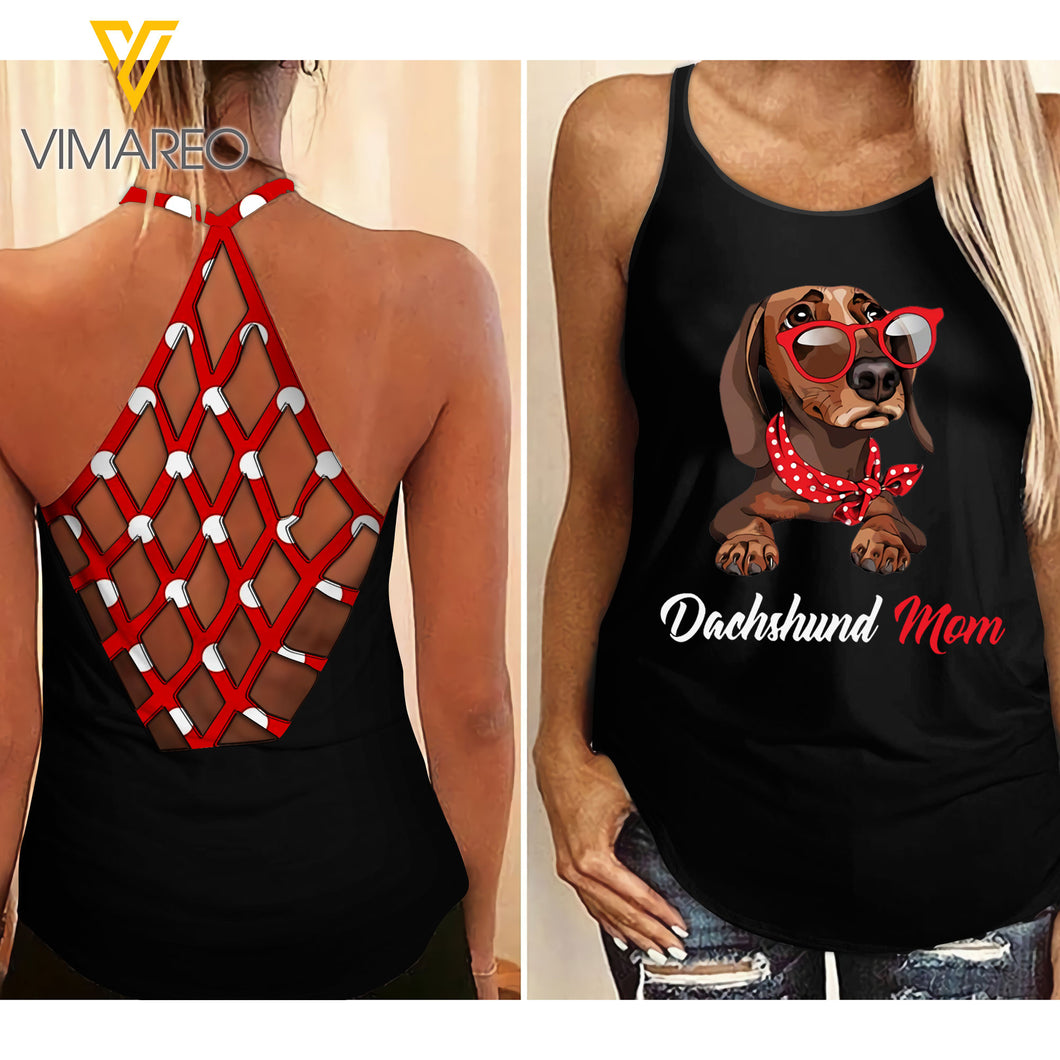 DACHSHUND Girl Criss-Cross Open Back Camisole Tank Top 2403NGBQ