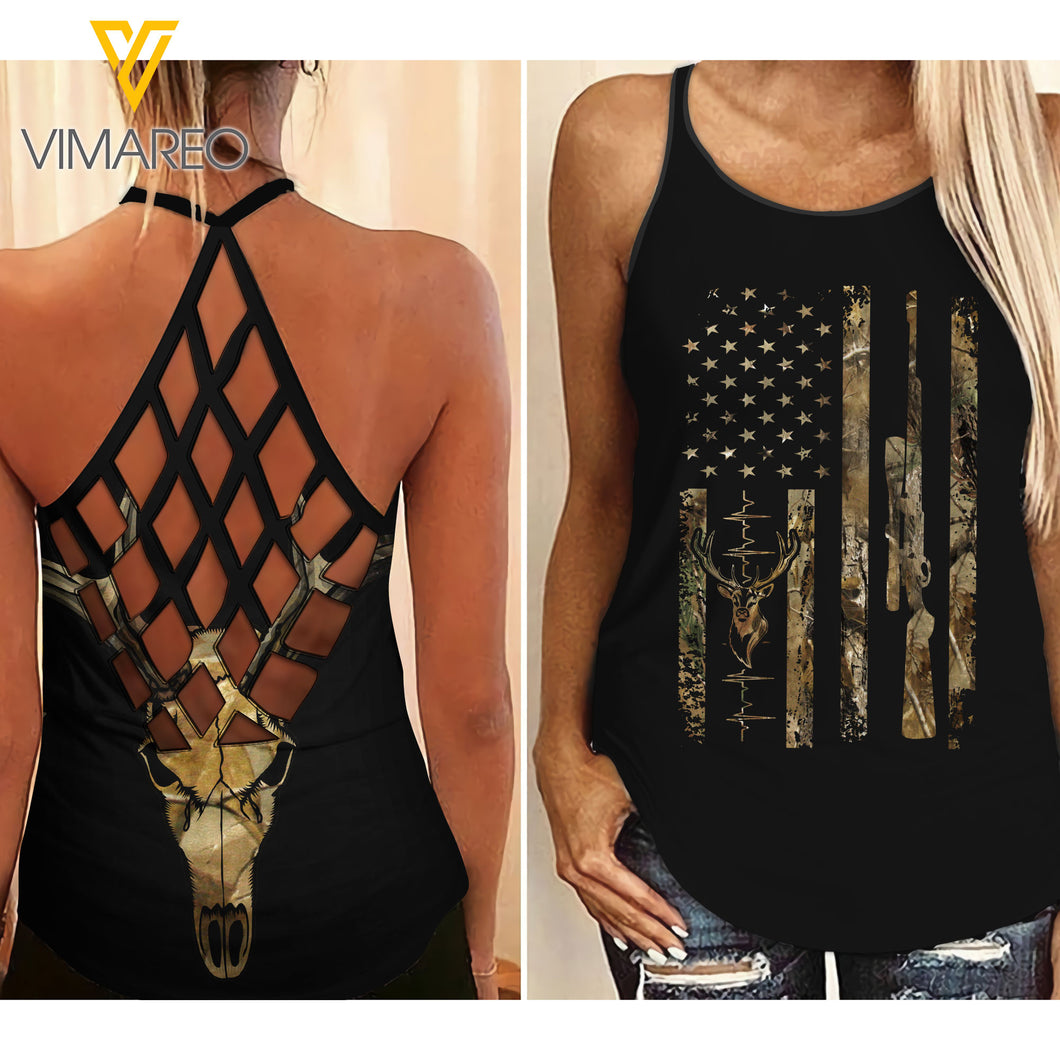 Hunting Girl Criss-Cross Open Back Camisole Tank Top 1703NGBQ