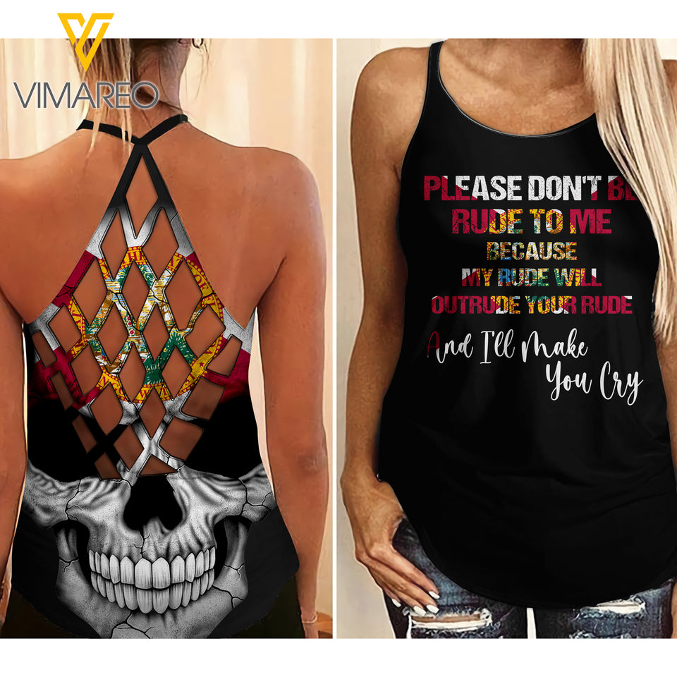 Florida Tattooed girl Criss-Cross Open Back Camisole Tank Top 0204NGBT
