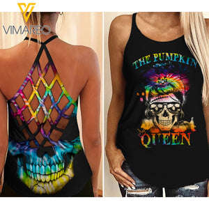 Skull girl Criss-Cross Open Back Camisole Tank Top 0609N