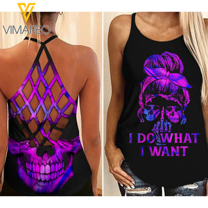 Skull girl Criss-Cross Open Back Camisole Tank Top 0609N