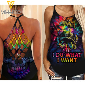 Skull girl Criss-Cross Open Back Camisole Tank Top 0609N