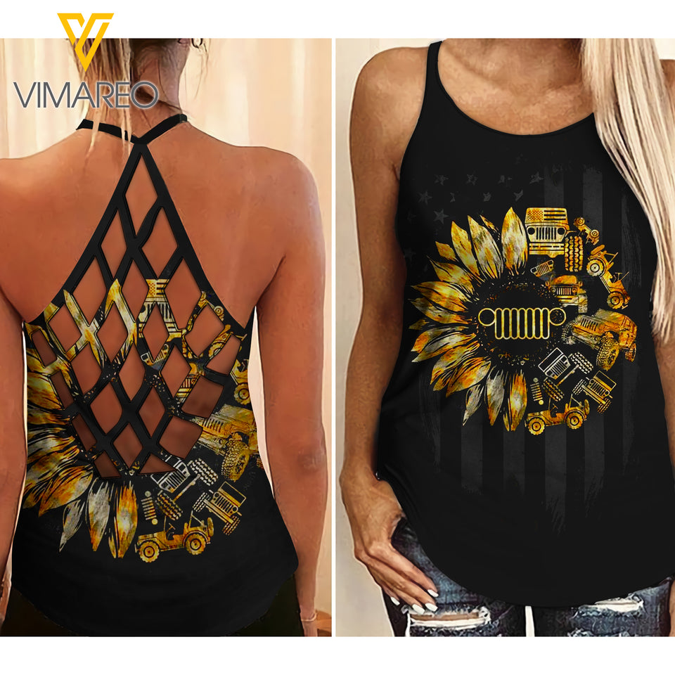 JEEP GIRL SUNFLOWER CRISS-CROSS TANK TOP TN1006