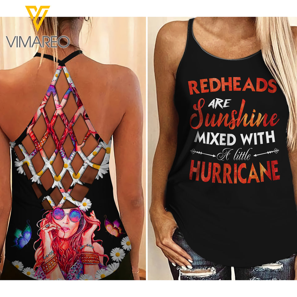 Redhead Girl Criss-Cross Open Back Camisole Tank Top 1903NGBT