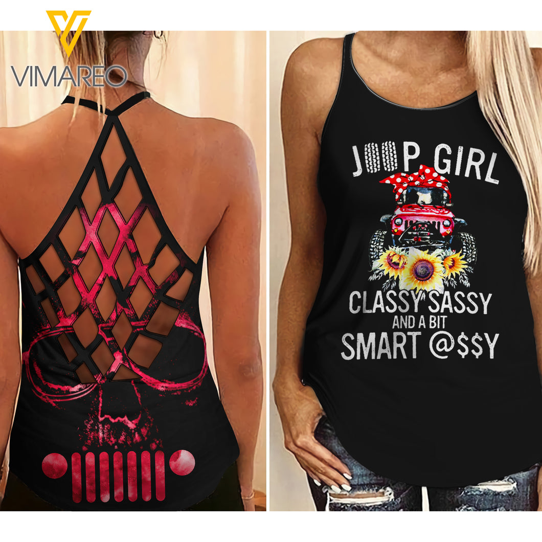Jeep Girl Criss-Cross Open Back Camisole Tank Top 1405NGBTQ